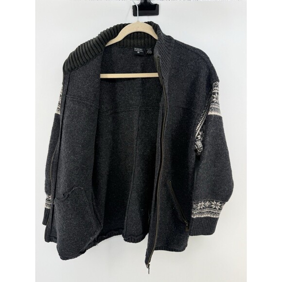Nordic Design 100% Wool Zip Cardigan Abstract Sweater Women Size Large fair isle - Picture 8 of 11